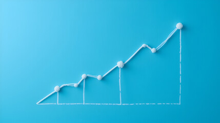 A simple white line graph on a blue background, representing an upward-trending sales curve with four small dots connected by straight lines to represent growth in the chain of data points