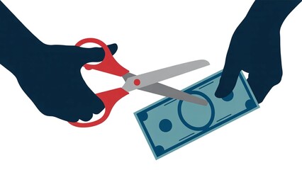 Cutting spending illustration shows financial decisions about budget reduction and cost saving measures