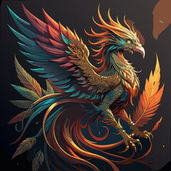 Fototapeta premium Majestic phoenix with fiery plumage and teal accents