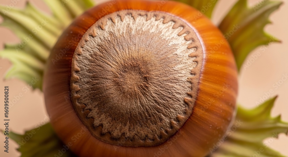 Poster hazelnut shell close-up - a detailed macro photograph of a hazelnut in its shell, showcasing the int