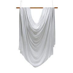Draped white fabric hanging from wooden bar