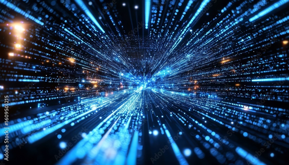 Poster a futuristic highway illuminated by vibrant data streams.