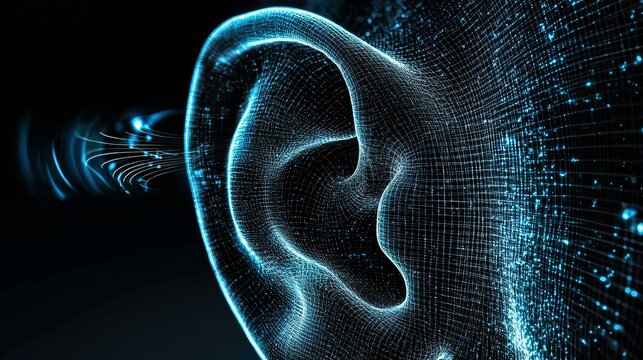 Exploring the synergy of human anatomy and tech through a digital holographic ear display.