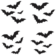 Set of halloween bats silhouettes flying.  bat vector eps editable file. 
