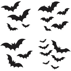 Set of halloween bats silhouettes flying.  bat vector eps editable file. 

