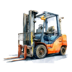 Forklift, watercolor painting, vector illustration, isolated on a white background.