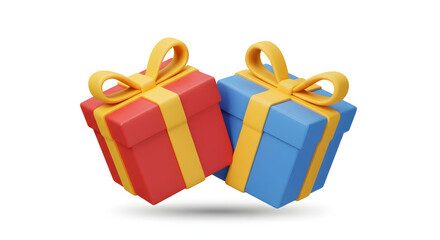Fototapeta premium Exciting duo of vibrant red and blue gift boxes adorned with cheerful yellow ribbons, perfect for conveying celebration, joy, and thoughtful giving in any festive occasion.