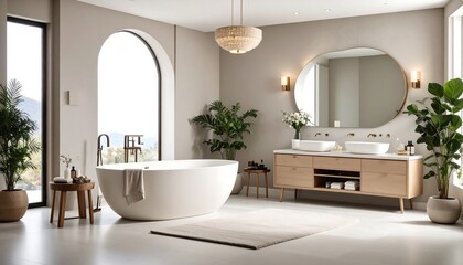 Modern spa-like bathroom with a view