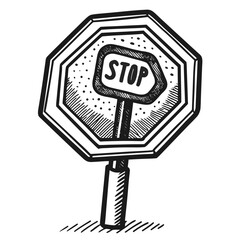 Hand drawn stop sign with bold lettering and textured details
