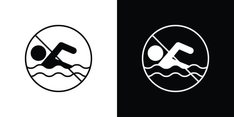 No swimming sign. black and white line icons pack.