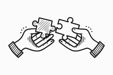 Hands connecting puzzle pieces together