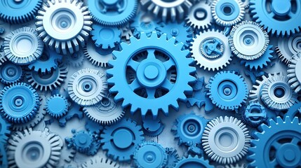 Blue - toned Mechanical Gears in Close - up Arrangement for Industrial Design