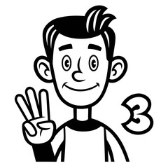 Obraz premium Cartoon boy shows three fingers and the number three