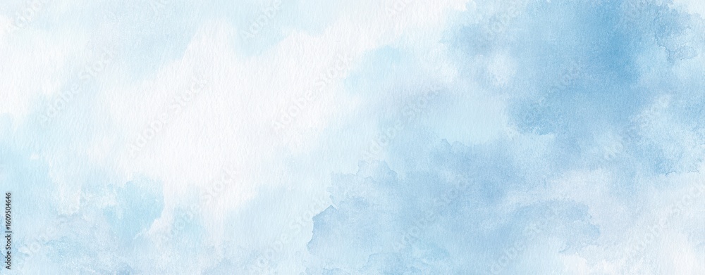 Poster the soft blue watercolor background with gentle cloud-like patterns.