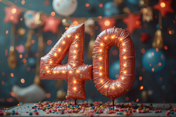 Celebrating Forty Number Balloons with Colorful Decorations
