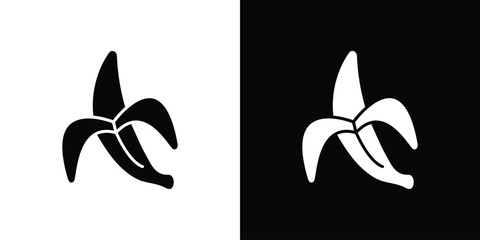 Peeled banana icon. black and white line icons pack.