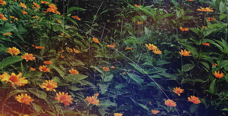 Old film light leaks texture with scratches, noise, iridescent light. Grunge retro photo style,...
