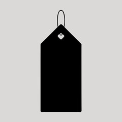 Simple black tag with string on light gray background
