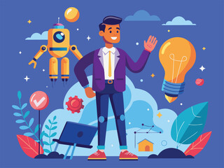 Man robot lightbulb innovation concept technology