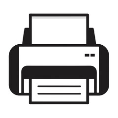 Black and white icon of a printer with paper output