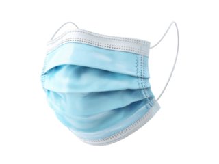 Blue pleated disposable face covering with white ear loops image, Isolated, Transparent Png