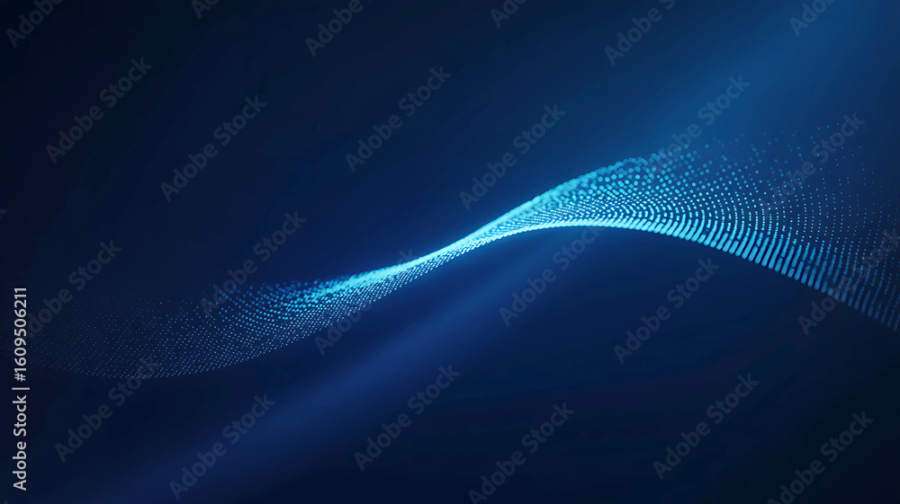 Aufkleber abstract blue light wave of dynamic particles on a dark background, illustrating digital data flow a
