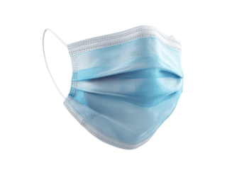 Blue pleated disposable face covering with white elastic ear loops image, Isolated, Transparent Png