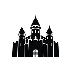 Black Silhouette of a Medieval Castle with Towers.