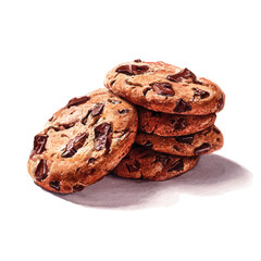 Chocolate Chip Cookies in watercolor style, vector illustration, isolated on white background.