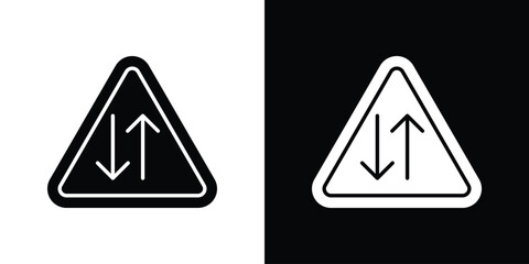 Two way traffic signs. black and white line icons pack.