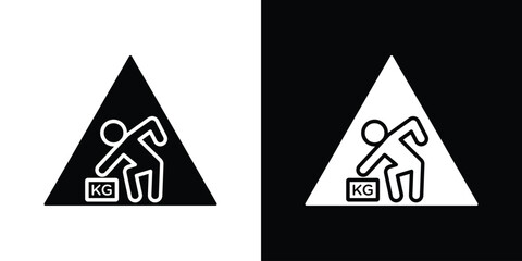 Warning heavy object signs. black and white line icons pack.