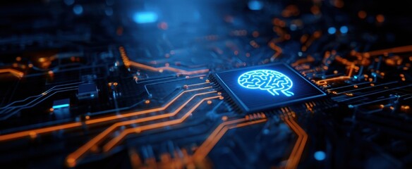 The brain-chip connection representing advanced artificial intelligence technology.
