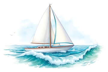 A sailboat glides across the blue ocean waves