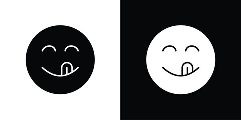 Yummy smile emoji icon. black and white line icons pack.
