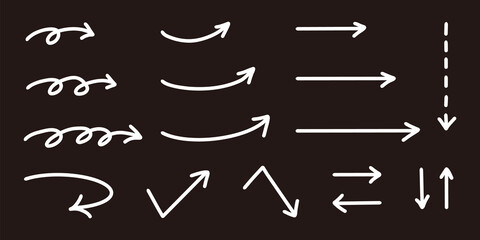 ベクターのペンの手書きの矢印セット 白