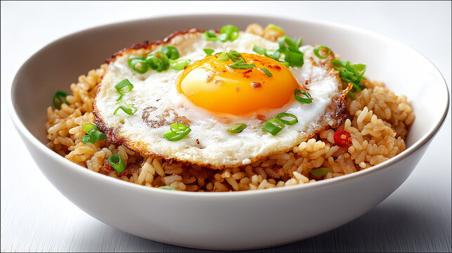 A bowl of rice with an egg on top