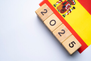 2025, Spain, Spain flag with date block, Concept, Important events for Spain in the new year,...
