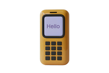 Retro Style Mustard Yellow Phone with Hello Message on Transparent Background