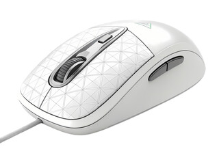 White Wired Computer Mouse Ergonomic Design on transparent background