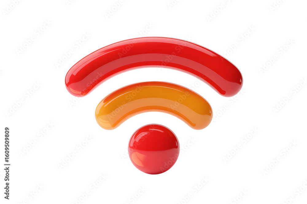 Poster glossy red and orange wifi symbol 3d rendering wireless internet connection icon signal strength ind