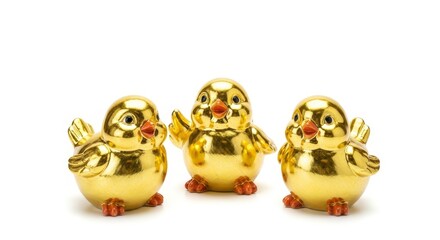 Adorable Golden Chicks Spring Decoration - Three cute golden chicks symbolize spring, new beginnings, Easter, happiness, and good fortune