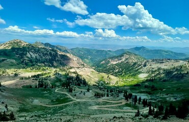 mountain landscape with lake and blue sky