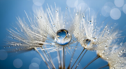 Macro Photography Of Dew Drops On Dandelion Seed Head, Nature, Closeup, Water, Beauty