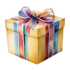 A watercolor painting of Birthday Gift Box, vector illustration on white background.