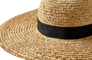 Close-up straw hat with black ribbon