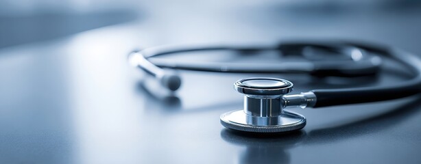 The stethoscope on a clinical surface in a professional healthcare setting.