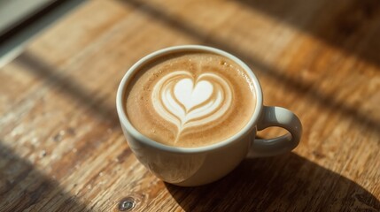 A cup of hot café latte with smooth milk foam, showcasing elegant latte art on top. Popular in modern coffee shops for its visual appeal and barista craftsmanship