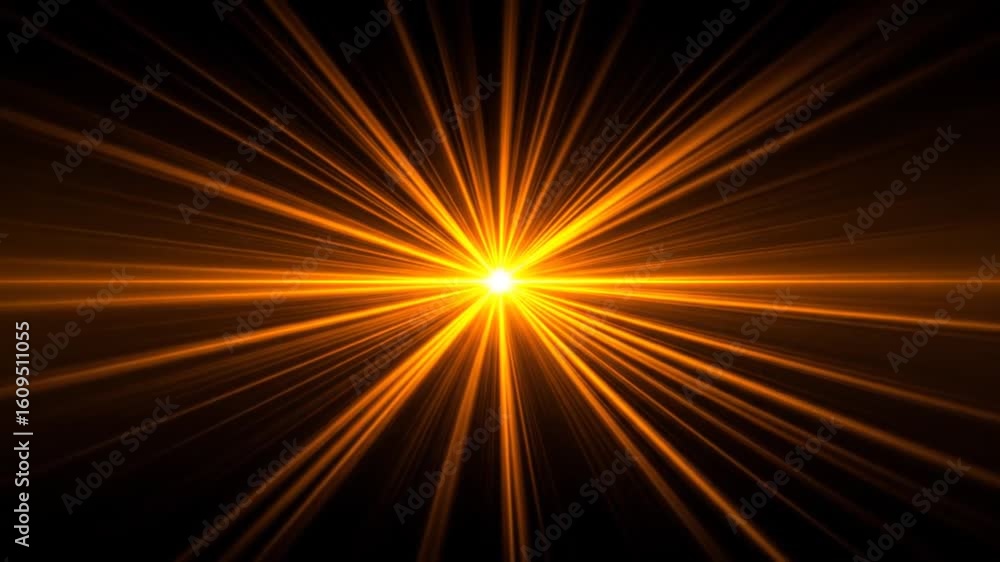 Poster abstract golden light flare burst on a black backdrop with radial rays creates a sense of dynamic en