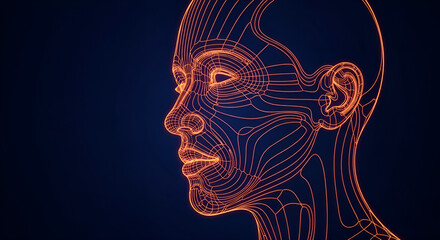 3D Wireframe Model Of A Female Head, Anatomy, Digital Art, Futuristic, Technology, Medical, Science, Structure