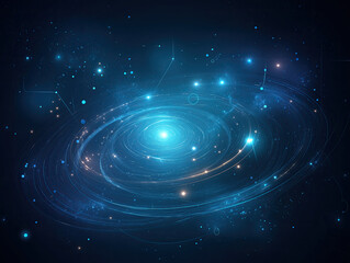 Spiral Particle Trails Orbiting Central Glowing Orb in Cosmic Molecular Vortex